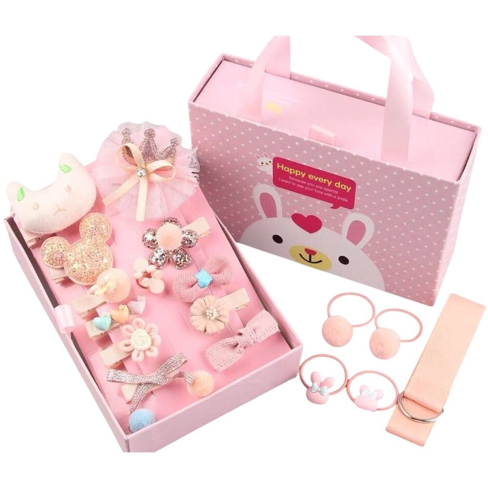 18-Piece Girls Hair Accessories Gift Set With Clips, Baby Korean Princess Bows &